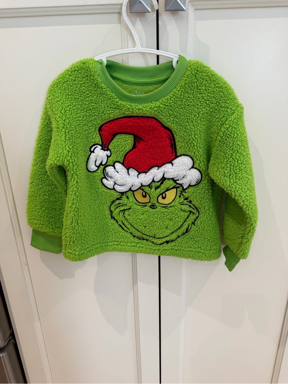 Dr. Seuss 2t Bright Green Grinch Sherpa Hoodie with Red Santa Hat
